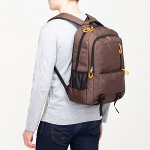 Рюкзак школьный, 2 отдела на молниях, 2 наружных кармана, 2 боковых кармана, дышащая спинка, цвет коричневый