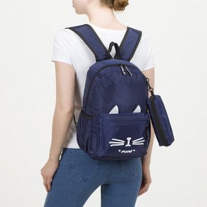 Рюкзак школьный, отдел на молнии, наружный карман, 2 боковых кармана, футляр, цвет синий