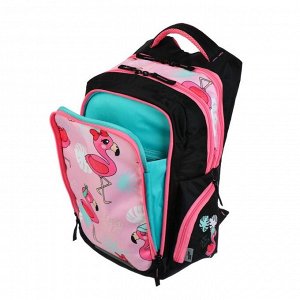 Рюкзак школьный, Luris «Тайлер», 40 х 29 х 17 см, эргономичная спинка, «Фламинго», чёрный/розовый