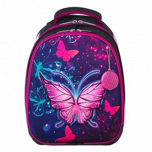 Рюкзак каркасный , 3D-рисунок, 38 х 30 х 16, «Неоновая бабочка», фиолетовый