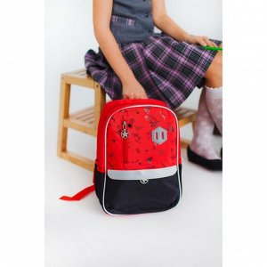 Рюкзак школьный, отдел на молнии, 2 наружных кармана, 2 боковые сетки, дышащая спинка, цвет красный/чёрный