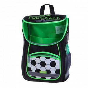 Ранец школьный Сalligrata "Футбол" + мешок для обуви, 36 х 26 х 16, чёрный/зелёный