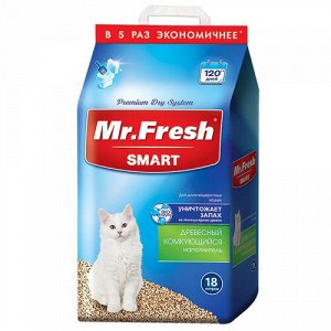 Mr.Fresh Smart Наполнитель д/кош длиннош Древесный комкующ 18л