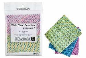 SB "CLEAN&CLEAR" Скраббер д/мытья посуды №375 "Well-Clean" (15смх13см) мягкий 2шт /300шт/