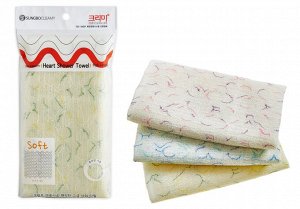 Мочалка для тела с плетением «Сетка» и рисунком "Heart Shower Towel" (средней жёсткости) размер 28 см х 95 см / 200