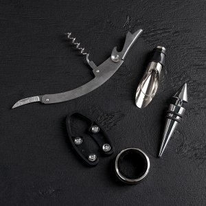 Набор для вина «Бочонок», 5 предметов: каплеуловитель, штопор, пробка, нож для срезания фольги, кольцо