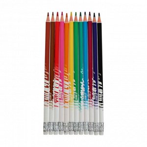 Цветные карандаши 12 цветов, детские, шестигранные, с ластиком стираемые, BIC Kids Illusion