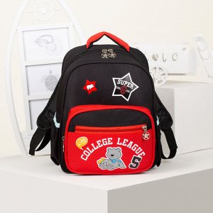 Рюкзак школьный, 2 отдела на молниях, 2 наружных кармана, 2 боковых кармана, цвет чёрный/красный