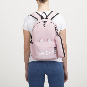 Рюкзак школьный, отдел на молнии, наружный карман, 2 боковых кармана, футляр, цвет розовый