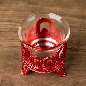Подсвечник пластик, стекло на 1 свечу "Капельки" красный 7х6х6 см