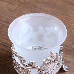 Подсвечник стекло, пластик на 1 свечу "Сердце из листьев сердце" серебро 6,5х6х6 см