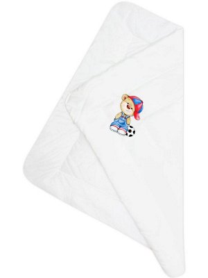 Зимний конверт-одеяло на выписку "Мишка с мячиком" (белое, принт без кружева)
