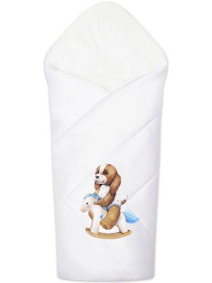 Зимний конверт-одеяло на выписку "Собачка на качалке" (белое, принт без кружева) без пледа