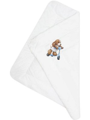 Зимний конверт-одеяло на выписку "Собачка на самокате" (белое, принт без кружева)