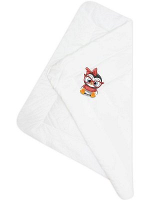 Конверт-одеяло на выписку "Пингвиночка в очках" (белое, принт без кружева)