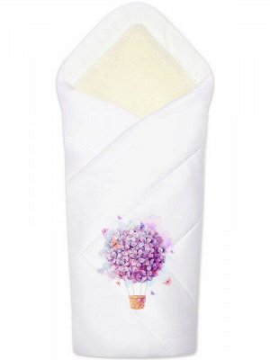 Зимний конверт-одеяло на выписку "Цветочный полет" (белое, принт без кружева)