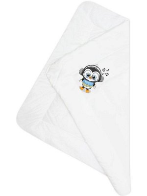Конверт-одеяло на выписку &quot;Пингвинёнок&quot; (белое, принт без кружева)