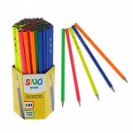 Карандаш чернографитный Sivo HB Neon, шестигранный, МИКС х 4 вида, дисплей