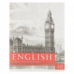 Тетрадь предметная «Чёрное-белое», 48 листов в клетку «Английский язык» со справочным материалом, обложка мелованная бумага, блок №2, белизна 75% (серые листы)