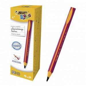 Карандаш чернографитный обучающий письму, НВ, BIC Kids Evolut Boy утолщённый, пластик, заточенный, ударопрочный грифель 4.0 мм, без ластика, розовый корпус