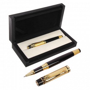 Ручка подарочная гелевая Calligrata, футляр из искусственной кожи, чёрно-золотистый корпус