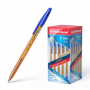 Ручка шариковая Erich Krause R-301 Amber Stick, узел 1.0 мм, чернила синие, длина линии письма 1000 метров