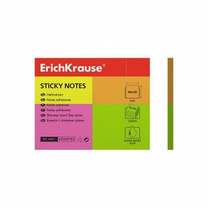 Бумага для заметок с клеевым краем ErichKrause Neon, 40 х 50 мм, 200 листов, 4 неоновых цвета, микс