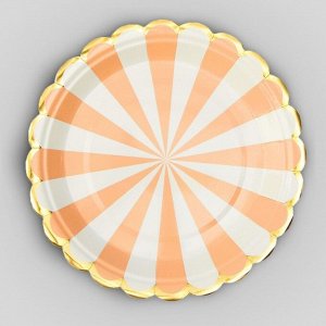 Тарелка бумажная «Полоска», набор 6 шт., цвет оранжевый и белый