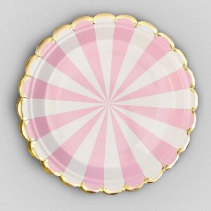 Тарелка бумажная «Полоска», набор 6 шт., цвет розовый и белый