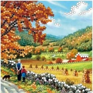 Набор для вышивания бисером 15x15 см (частичное заполнение, канва с рисунком) Осень в деревне Арт. BL202