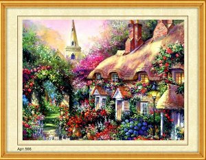 Набор для вышивания бисером 35x45см (частичное заполнение, канва с рисунком) Дом с цветущим садом Арт.566