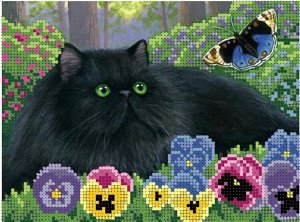 Набор для вышивания бисером 19x25см (частичное заполнение, канва с рисунком) Персидский кот и бабочка Арт. AS314