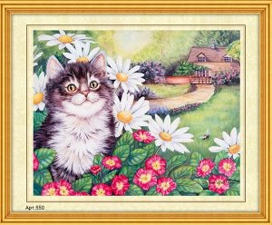 Набор для вышивания бисером 35x45см (частичное заполнение, канва с рисунком) Котёнок в цветах Арт.550