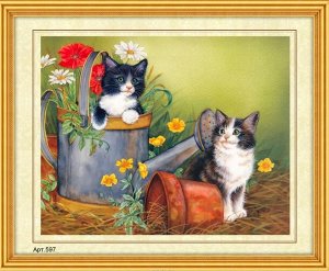 Набор для вышивания бисером 35x45см (частичное заполнение, канва с рисунком) Котята в саду Арт.597