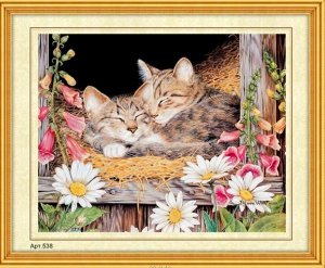 Набор для вышивания бисером 35x45см (частичное заполнение, канва с рисунком) Спящие котята Арт.538