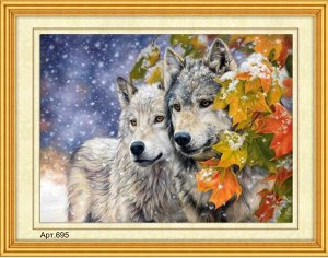 Набор для вышивания бисером 27x35см (частичное заполнение, канва с рисунком) Два волка Арт.695