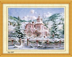 Набор для вышивания бисером 27x35см (частичное заполнение, канва с рисунком) Снежный дом Арт.697