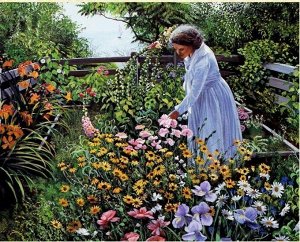 Набор для вышивания бисером 27x35см (частичное заполнение, канва с рисунком) Цветущий сад. Арт.569