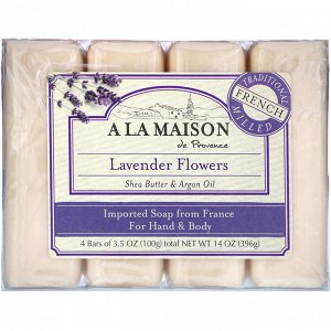 A La Maison de Provence, Кусковое мыло для рук и тела с ароматом лаванды, 4 куска по 100 г (3.5 унции)