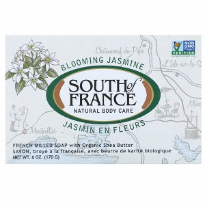 South of France, Цветущий жасмин, французское пилированное овальное мыло с органическим маслом ши, 6 унций (170 г)