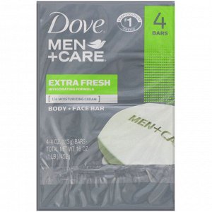 Dove, Men+Care, мыло для лица и тела «Экстрасвежесть», 4 шт. по 113 г (4 унции)