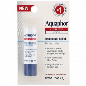 Aquaphor, Восстанавливающий бальзам для губ, помада, мгновенное восстановление, без запаха, 1 шт., 4,8 г (0,17 унции)