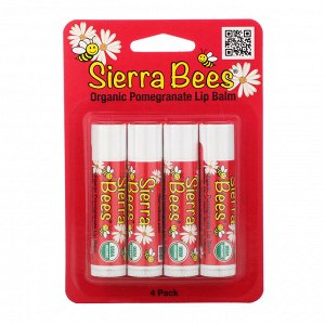 Sierra Bees, Органические бальзамы для губ с запахом граната, 4 в упаковке, 4,25 г (0,15 унции) каждый