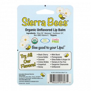 Sierra Bees, Органические бальзамы для губ, без вкуса, 4 шт. в упаковке, 0,15 унции (4,25 г) каждый
