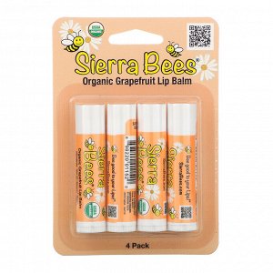 Sierra Bees, Органические бальзамы для губ, грейпфрут, 4 в упаковке, 4,25 г каждый