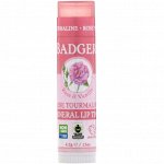 Badger Company, Минеральный блеск для губ, роза и турмалин, 4,2 г