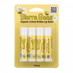 Sierra Bees, Органические бальзамы для губ, крем-брюле, 4 штуки в упаковке весом 0,15 унции (4,25 г) каждая