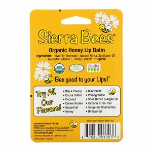Sierra Bees, Органические бальзамы для губ, мед, 4 штуки в упаковке весом 0,15 унции (4,25 г) каждая