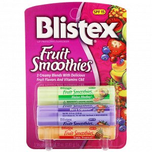 Blistex, Бальзам для губ с солнцезащитным фильтром, SPF 15, Fruit Smoothies, 3 шт. в упаковке, 2,83 г (0,10 унции) каждая