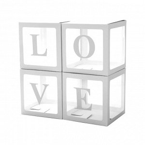 Набор коробок для воздушных шаров Love, белые грани, прозрачный, 30*30*30 см (4 ш/уп)